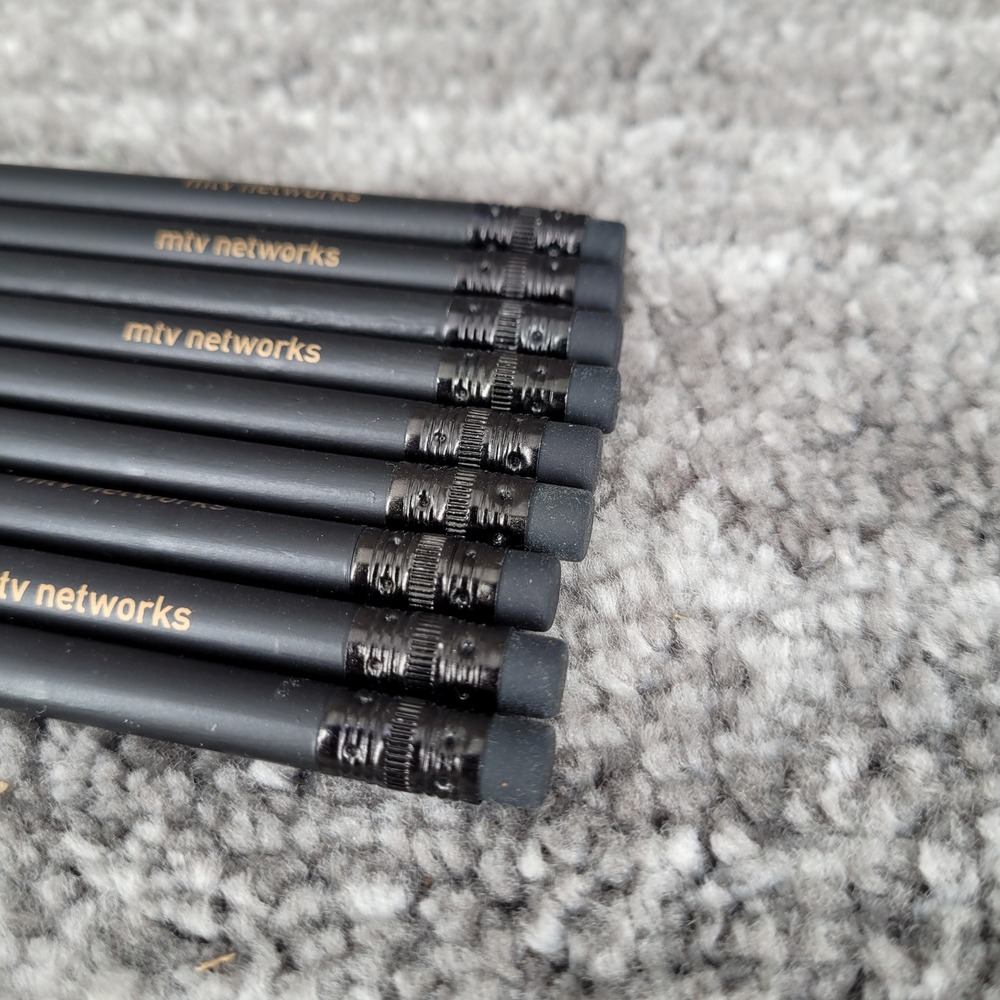 Lot of 9 MTV Networks Pencils Black Gold Logo Vintage Media Promo Swag New